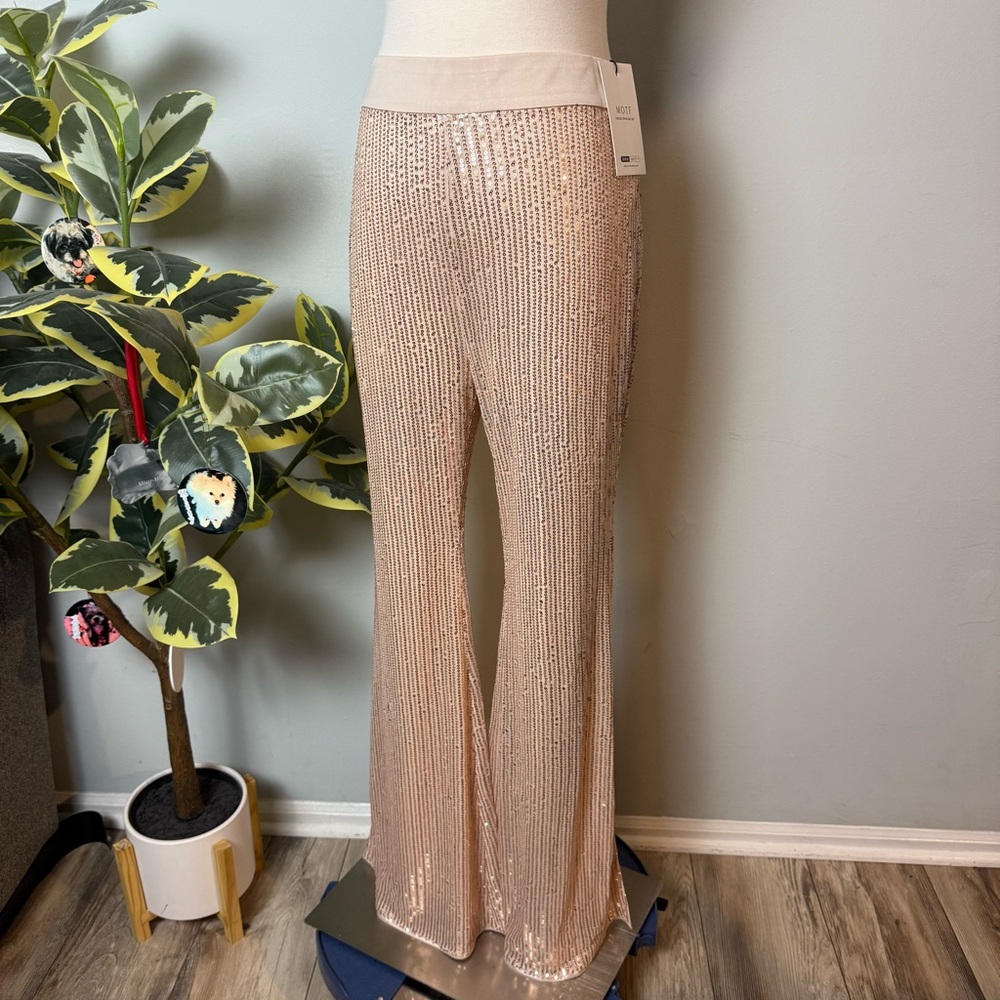 🆕 MOTF Sequin Flare Pants in Cream Bronze ~ Large